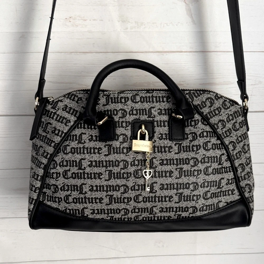 Juicy Couture Black & Gray Eastside Westside Satchel Bag Vegan Leather - Picture 1 of 11
